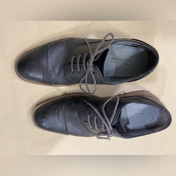 Charcoal Perry Ellis Portfolio Derby Brogue Cap-toe almost-black Dress Shoes GUC - Picture 7 of 16